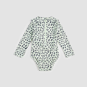 Miles the Label Girls Leopard Print On Mint Long-Sleeve Swimsuit