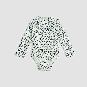 Miles the Label Girls Leopard Print On Mint Long-Sleeve Swimsuit