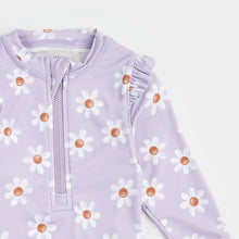 Load image into Gallery viewer, Petit Lem Baby Girls Daisy Print On Lavender Long-Sleeve Swimsuit
