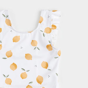 Petit Lem Girls Lemon Print On Off-White One-Piece Swimsuit