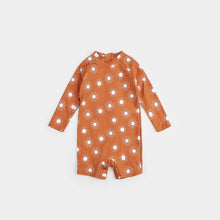 Load image into Gallery viewer, Petit Lem Baby Sun Print On Apricot Long-Sleeve Swim Romper
