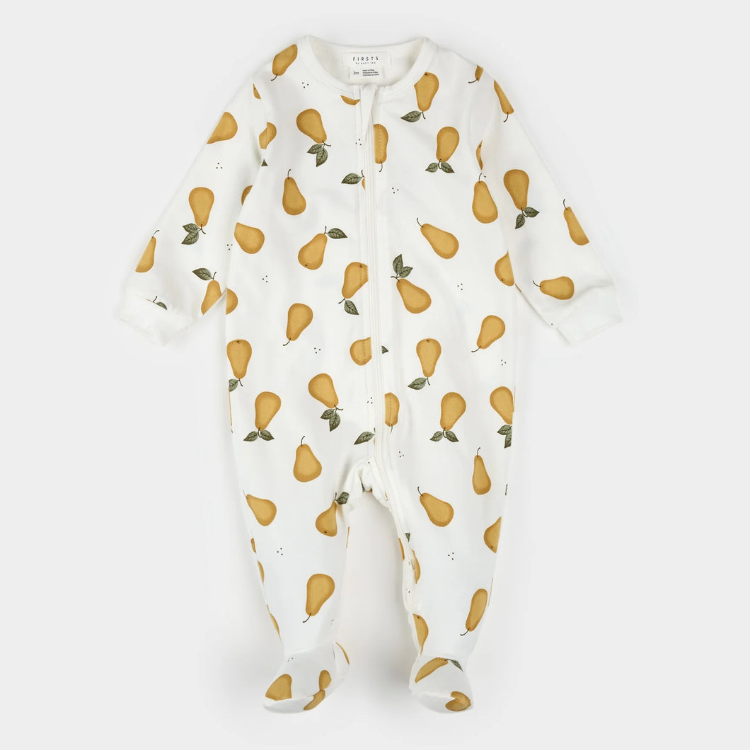 Petit Lem Baby Pear Print on Off-White Sleeper
