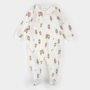 Petit Lem Baby Otter Print on Off-White Sleeper