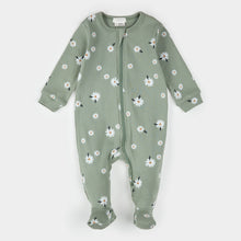 Load image into Gallery viewer, Petit Lem Baby Girls Daisy Print on Sage Green Sleeper
