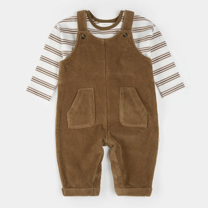 Petit Lem Baby Boys Brown Corduroy Overall Set