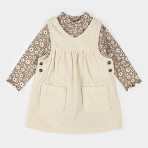 Petit Lem Baby Girls Daisy Print Overall Corduroy Dress Set