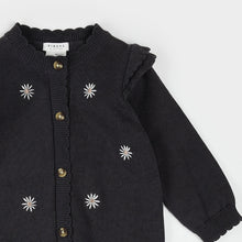 Load image into Gallery viewer, Petit Lem Baby Girls Daisy Print on Dark Grey Sweater Knit Playsuit
