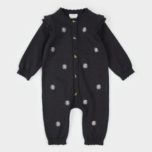 Load image into Gallery viewer, Petit Lem Baby Girls Daisy Print on Dark Grey Sweater Knit Playsuit
