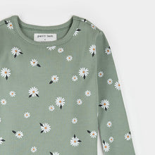 Load image into Gallery viewer, Petit Lem Girls Daisy Print on Sage Green Ribbed PJ Set
