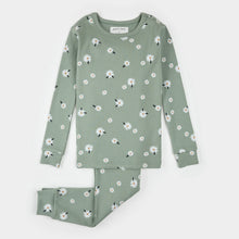 Load image into Gallery viewer, Petit Lem Girls Daisy Print on Sage Green Ribbed PJ Set
