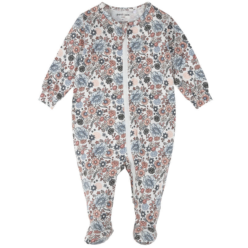 Petit Lem Baby Girls Vintage Flowers Sleeper