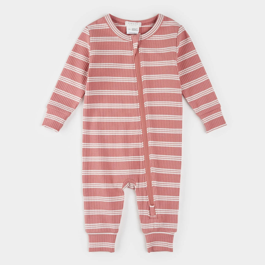 Petit Lem Firsts Baby Modal Rib Sleeper - Bubblegum Striped