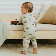 Load image into Gallery viewer, Petit Lem Firsts Baby Lawnmower Print on Tea Green Convertible Sleeper
