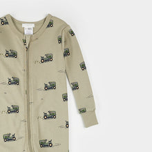 Load image into Gallery viewer, Petit Lem Firsts Baby Lawnmower Print on Tea Green Convertible Sleeper
