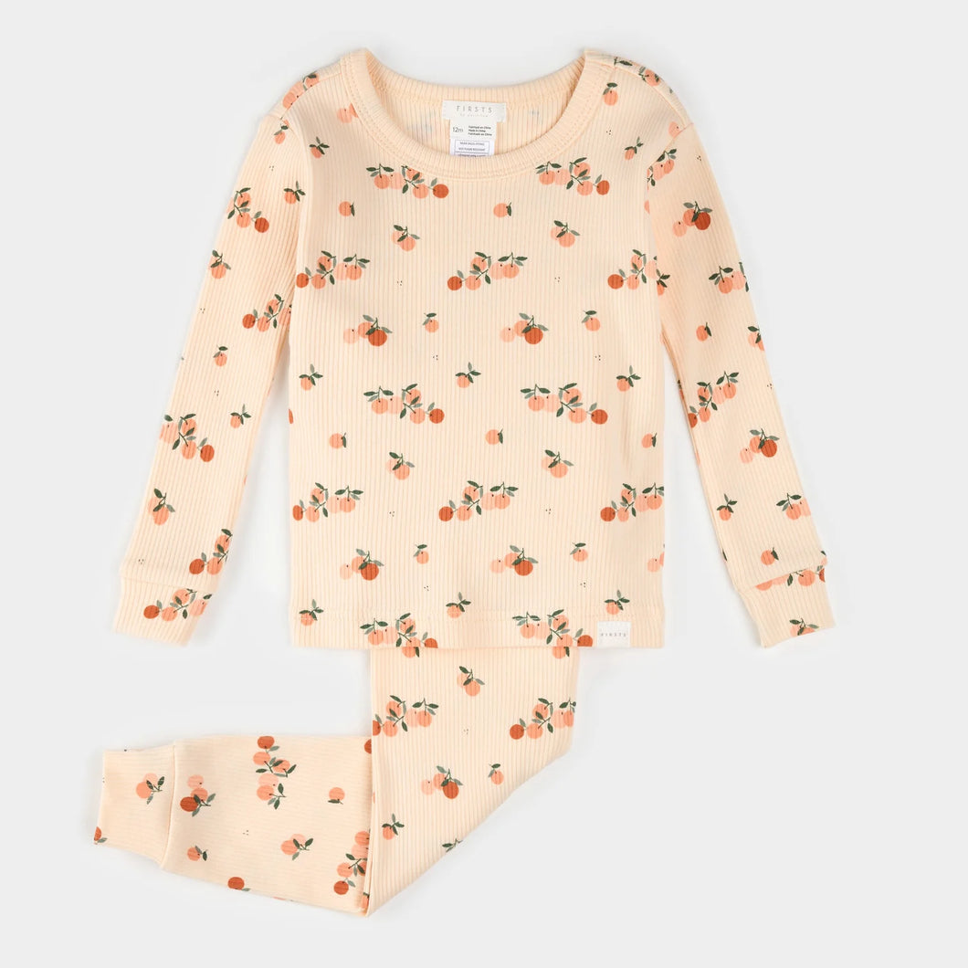Petit Lem Baby Girls Agrumes on Ribbed Barely Coral PJ Set