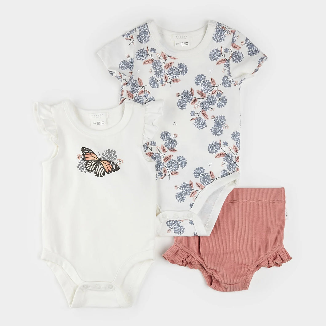Petit Lem Firsts Baby Girls 3pc Bodysuit Set - Majestic Monarchs