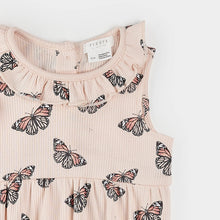 Load image into Gallery viewer, Petit Lem Firsts Baby Girls Monarch Print on Ribbed Cherry Blossom Bubble Romper
