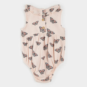 Petit Lem Firsts Baby Girls Monarch Print on Ribbed Cherry Blossom Bubble Romper