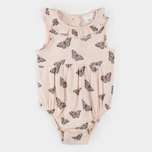 Load image into Gallery viewer, Petit Lem Firsts Baby Girls Monarch Print on Ribbed Cherry Blossom Bubble Romper
