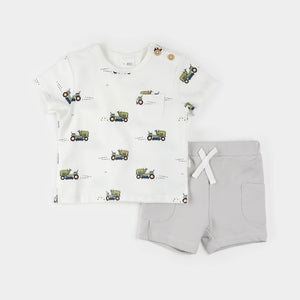 Petit Lem Firsts Baby Lawnmower Print Short Set