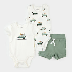 Petit Lem Firsts Baby Safari SUV 3pc Bodysuit Set
