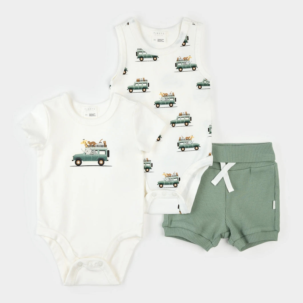 Petit Lem Firsts Baby Safari SUV 3pc Bodysuit Set