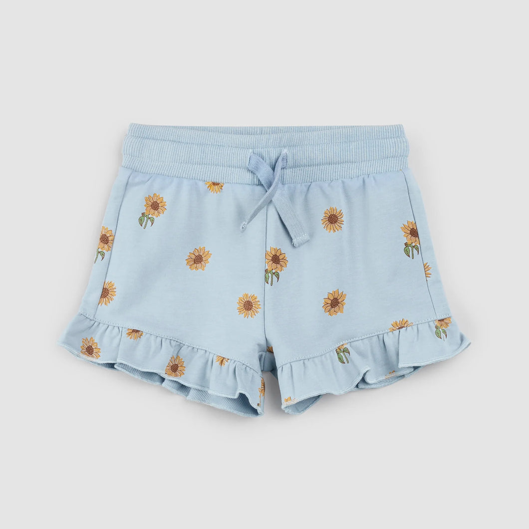 Miles the Label Girls Ruffled Shorts - Sunflower Print on Celestial Blue
