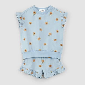 Miles the Label Baby Girls Sunflower Print on Celestial Blue Shorts Set