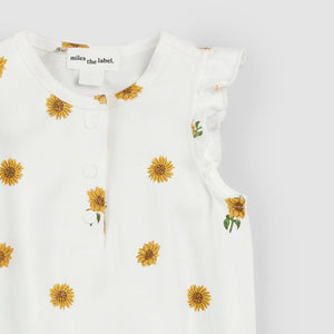 Miles the Label Baby Girls Sunflower Print on Off-White Ruffled Romper