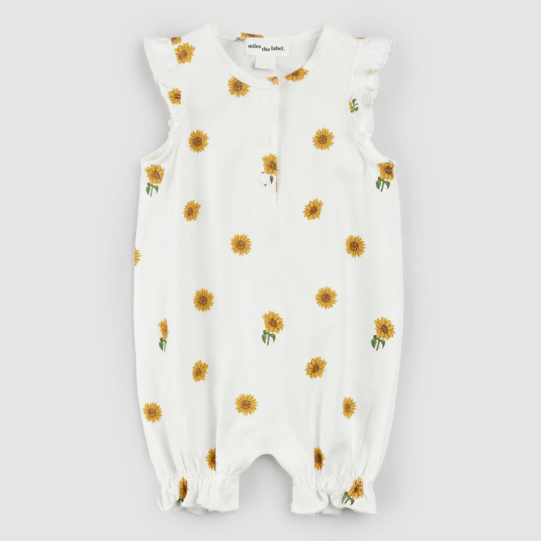 Miles the Label Baby Girls Sunflower Print on Off-White Ruffled Romper