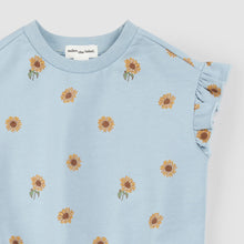 Load image into Gallery viewer, Miles the Label Girls Top - Sunflower Print on Celestial Blue
