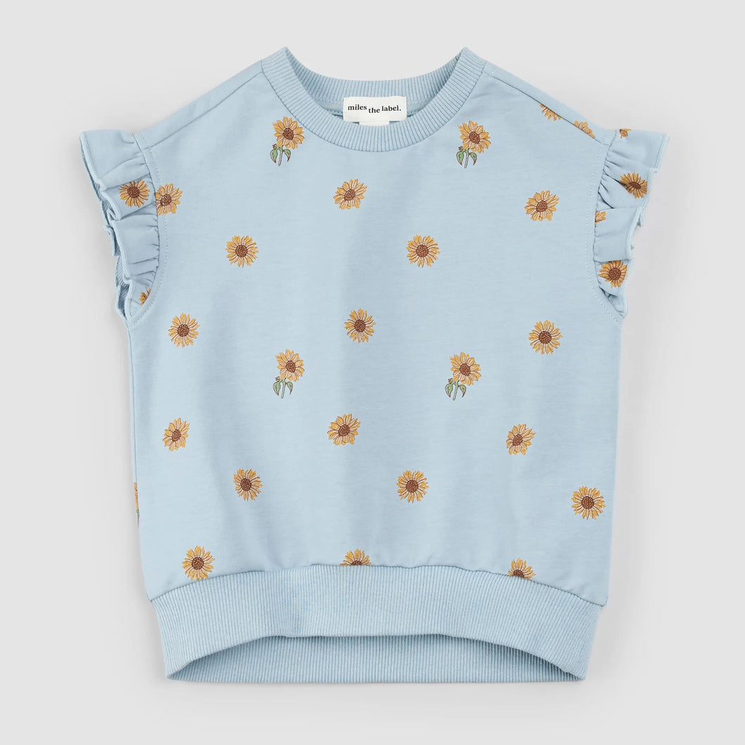 Miles the Label Girls Top - Sunflower Print on Celestial Blue