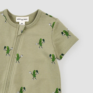 Miles the Label Baby Pickleball Print on Shorts Sage Zip Romper