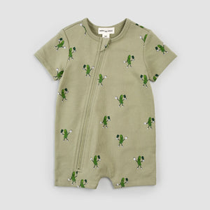 Miles the Label Baby Pickleball Print on Shorts Sage Zip Romper