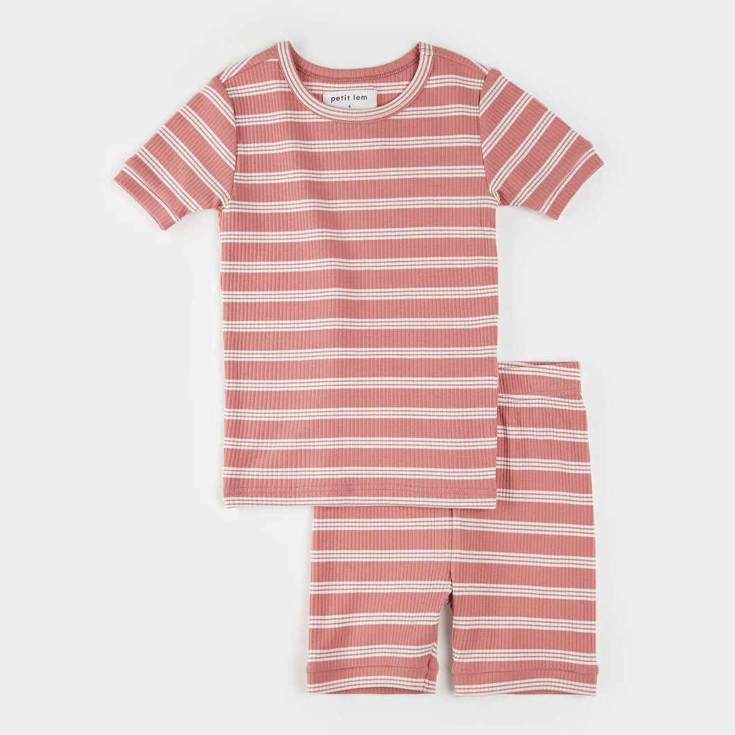 Petit Lem Girls Modal Rib Short Sleep Set - Bubblegum Stripe