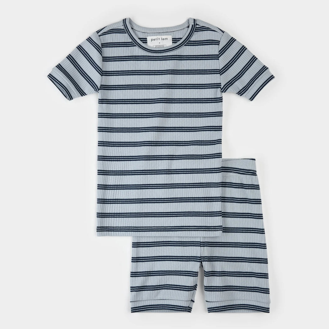 Petit Lem Boys Modal Rib Short Sleep Set - Blue Multi-Stripe