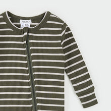 Load image into Gallery viewer, Petit Lem Firsts Baby Farm Green Striped Modal Rib Sleeper
