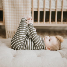 Load image into Gallery viewer, Petit Lem Firsts Baby Farm Green Striped Modal Rib Sleeper
