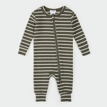 Load image into Gallery viewer, Petit Lem Firsts Baby Farm Green Striped Modal Rib Sleeper
