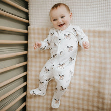 Load image into Gallery viewer, Petit Lem Firsts Baby Girls Pony Print on Off-White LunaKnit Sleeper
