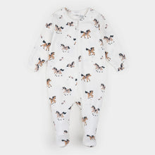 Load image into Gallery viewer, Petit Lem Firsts Baby Girls Pony Print on Off-White LunaKnit Sleeper
