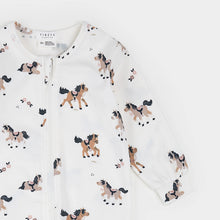Load image into Gallery viewer, Petit Lem Firsts Baby Girls Pony Print on Off-White LunaKnit Sleeper
