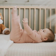Load image into Gallery viewer, Petit Lem Firsts Baby Girls Rose Modal Rib Scalloped Sleeper
