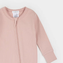 Load image into Gallery viewer, Petit Lem Firsts Baby Girls Rose Modal Rib Scalloped Sleeper
