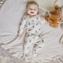 Load image into Gallery viewer, Petit Lem Firsts Baby Highland Cow Print on Crème LunaKnit Sleeper

