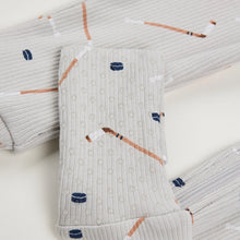 Load image into Gallery viewer, Petit Lem Firsts Baby Slapstick Print on Ribbed Lunar Rock Convertible Ribbed Sleeper

