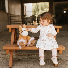 Load image into Gallery viewer, Petit Lem Firsts Baby Girls Horseshoe Print on Ribbed Dress Set
