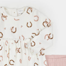 Load image into Gallery viewer, Petit Lem Firsts Baby Girls Horseshoe Print on Ribbed Dress Set
