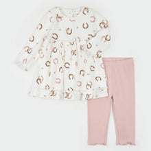 Load image into Gallery viewer, Petit Lem Firsts Baby Girls Horseshoe Print on Ribbed Dress Set
