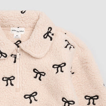 Load image into Gallery viewer, Miles the Label Girls Bows Embroidered Sherpa Almond Half-Zip Pull-Over
